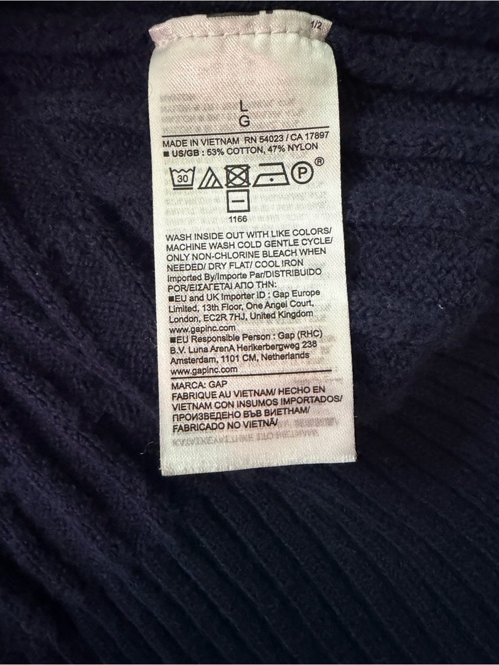 Gap CashSoft Navy Cable Knit Sweater Dress Size L Fall Mini Dress - Picture 7 of 9